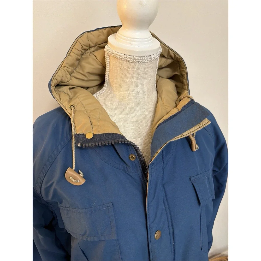 VTG 80s LL Bean Baxter State Parka Jacket Fits Sm/Med Blue Hooded Zip/Snap